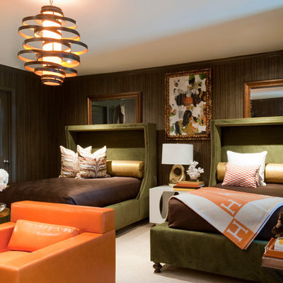 Example of a trendy bedroom design in Atlanta with brown walls
