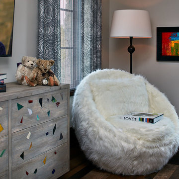 Handmade Colored Glass Embedded Chest with Faux Fur Swivel Chair