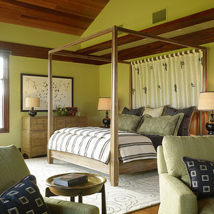 Modelo de dormitorio tropical con paredes verdes