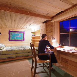 Ispirazione per una piccola camera degli ospiti stile rurale con pavimento in legno verniciato e pavimento verde