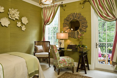 Small transitional guest carpeted bedroom photo in Louisville with green walls