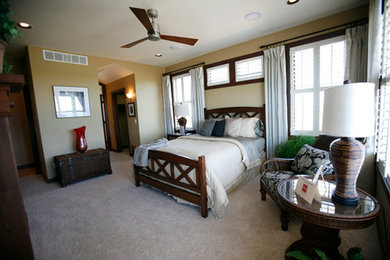 Transitional master carpeted bedroom photo in Other