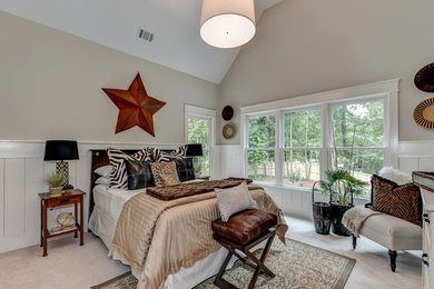 Mid-sized transitional guest carpeted and beige floor bedroom photo in Atlanta with beige walls