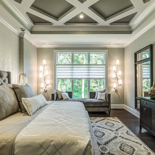 Inspiration for a large transitional master dark wood floor and brown floor bedroom remodel in Cincinnati with gray walls and no fireplace
