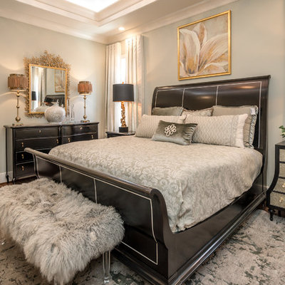 Inspiration for a transitional dark wood floor bedroom remodel in Louisville with gray walls