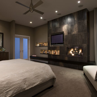 Trendy bedroom photo in Chicago with gray walls