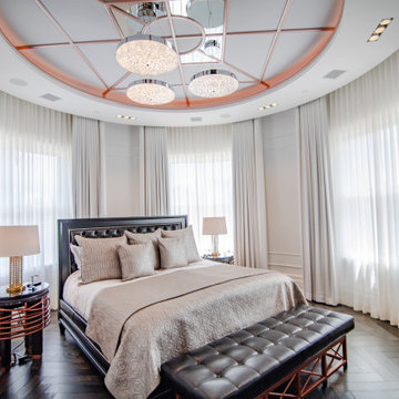 Bedroom with stunning natural light Lutron shade and lighting control.