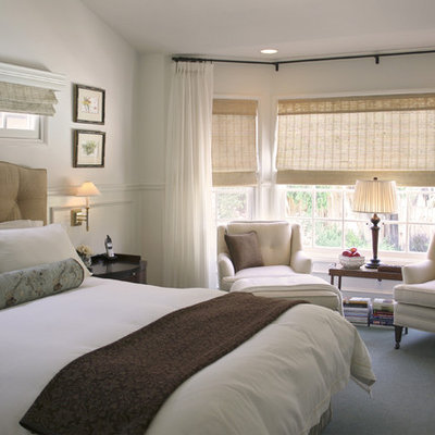 Bedroom - transitional master carpeted bedroom idea in Los Angeles with white walls and no fireplace
