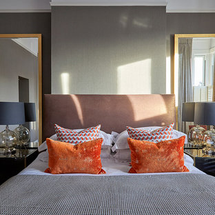 Inspiration for a contemporary bedroom in London with grey walls.