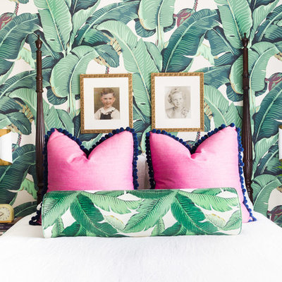 Bedroom - mid-sized eclectic master bedroom idea in Other with green walls