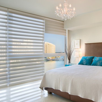 Hunter Douglas Pirouette Blue & Brown Guest Bedroom