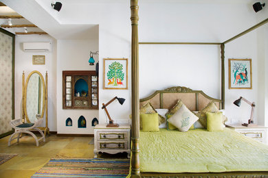 World-inspired bedroom in Mumbai.