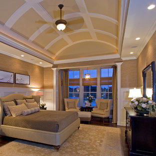 Inspiration for a timeless dark wood floor bedroom remodel in Cincinnati with beige walls