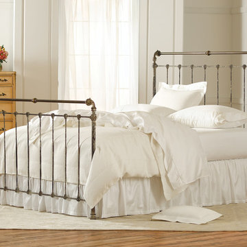 Iron & Brass Sleigh Bed- Vintage White