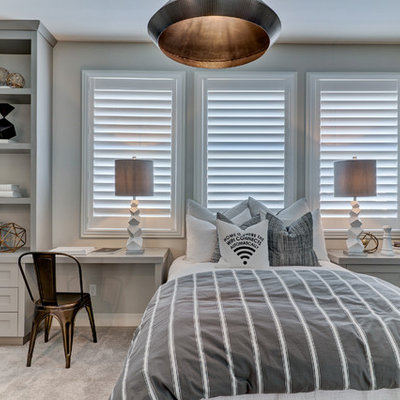 Inspiration for a transitional carpeted and gray floor bedroom remodel in Orange County with gray walls