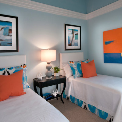 Bedroom - contemporary bedroom idea in Tampa with blue walls