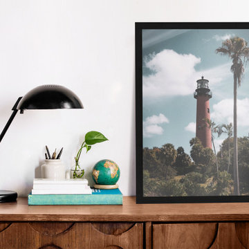 Jupiter Lighthouse Colorized Coastal Landscape Photo Wall Art Print