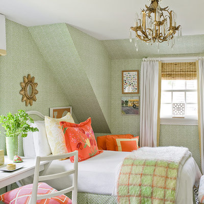 Inspiration for a transitional bedroom remodel in Boston with multicolored walls