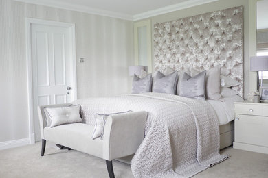 Design ideas for a medium sized contemporary master bedroom in Cheshire with grey walls, carpet and grey floors.