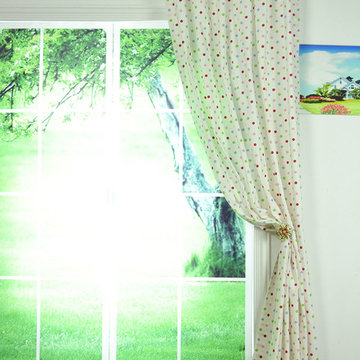 Kids Polka Dot Back Tab Printed Cotton Curtain Red Color