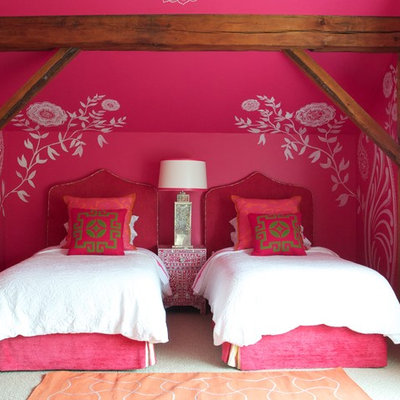 Example of a trendy bedroom design in Toronto with pink walls