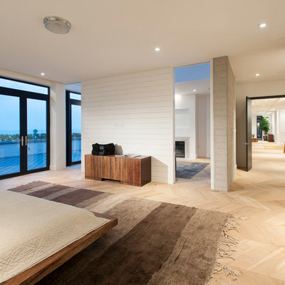 Inspiration for a contemporary bedroom remodel in Los Angeles with white walls