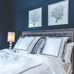 Ejemplo de dormitorio principal, contemporáneo, extra grande, con paredes azules