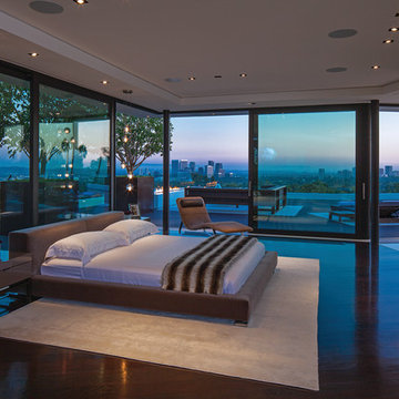 Laurel Way Beverly Hills luxury home modern glass wall primary bedroom