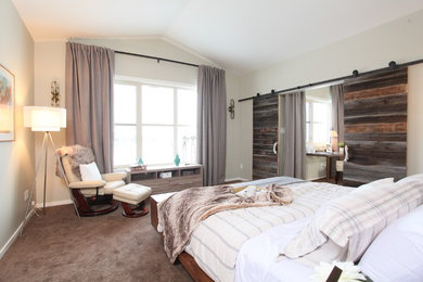 Bedroom - modern master carpeted bedroom idea in Calgary
