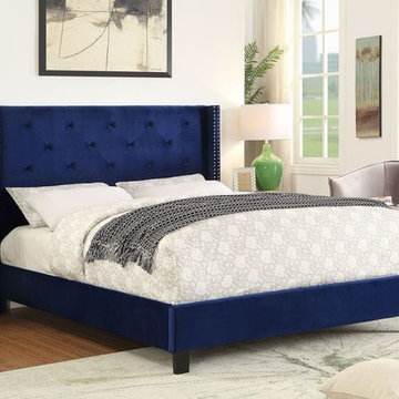 Lino Queen Bed Frame Blue Velvet