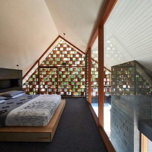 Modelo de dormitorio principal, contemporáneo, con moqueta