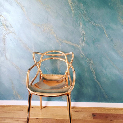 Trendy bedroom photo in Cambridgeshire with blue walls