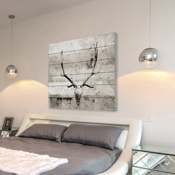 "Long Antlers" Painting Print on White Wood