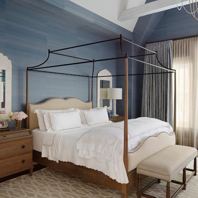 Bedroom - traditional master dark wood floor bedroom idea in Los Angeles with blue walls