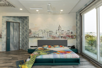 ハイデラバードにあるエクレクティックスタイルのおしゃれな寝室のレイアウト