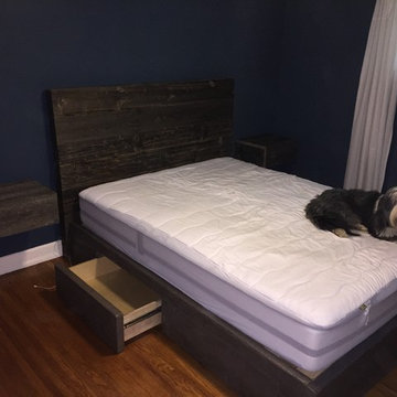 Low profile storage bed with floating nightstands