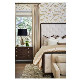 Luxe Master Bedroom with Gold and White Wallpaper Feature Wall -  Transitional - Closet - Austin - by Paper Moon Painting