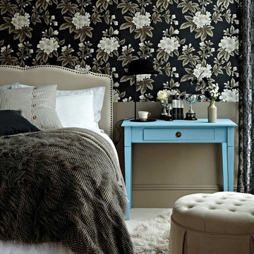 Luxurious Bedroom in Neutrals and Dark Tones