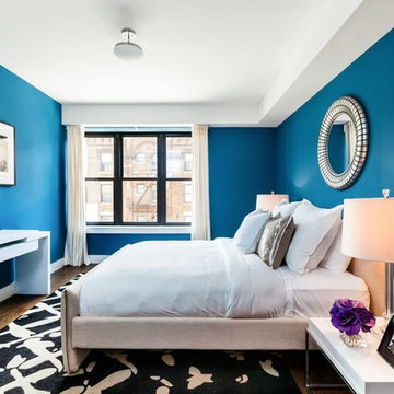 Luxury Apartment Contemporary Blue Bedroom in Brooklyn