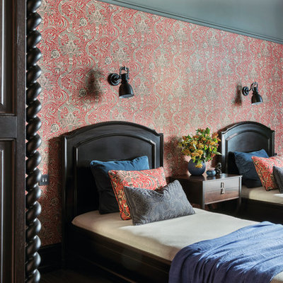 Inspiration for a timeless guest bedroom remodel in London with multicolored walls
