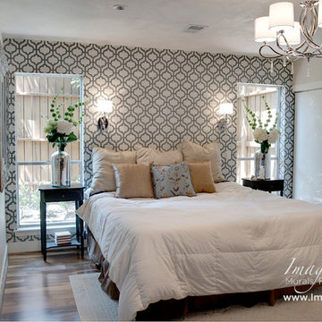 Master Bed with Custom Veneer Plaster & Hand-Painted Stenciling