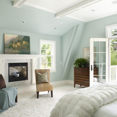 Elegant bedroom photo in San Francisco with blue walls