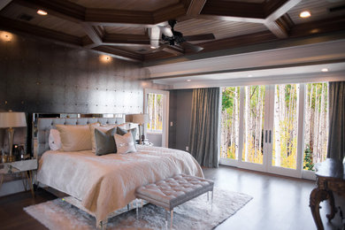 Large transitional master light wood floor bedroom photo in Atlanta with gray walls and no fireplace