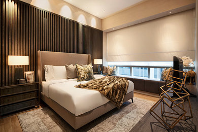 Design ideas for a contemporary bedroom in Singapore with feature lighting.