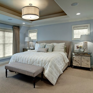 Bedroom - mid-sized contemporary guest carpeted bedroom idea in Minneapolis with blue walls and no fireplace