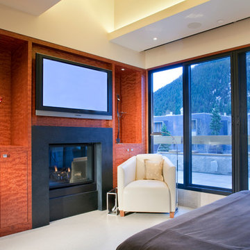 Master Bedroom Fireplace in Contemporary Vacation Home
