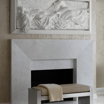 Master Bedroom Fireplace with Sculptural Art