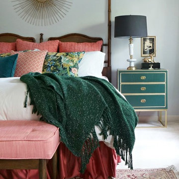 Master Bedroom in Green and Coral