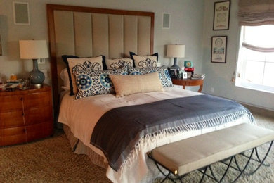 ロサンゼルスにある中くらいなトラディショナルスタイルのおしゃれな主寝室 (カーペット敷き) のインテリア