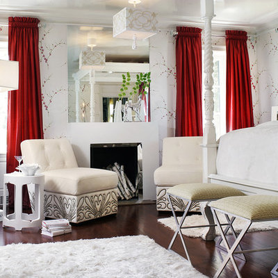 Bedroom - eclectic master dark wood floor bedroom idea in Las Vegas with white walls and a standard fireplace